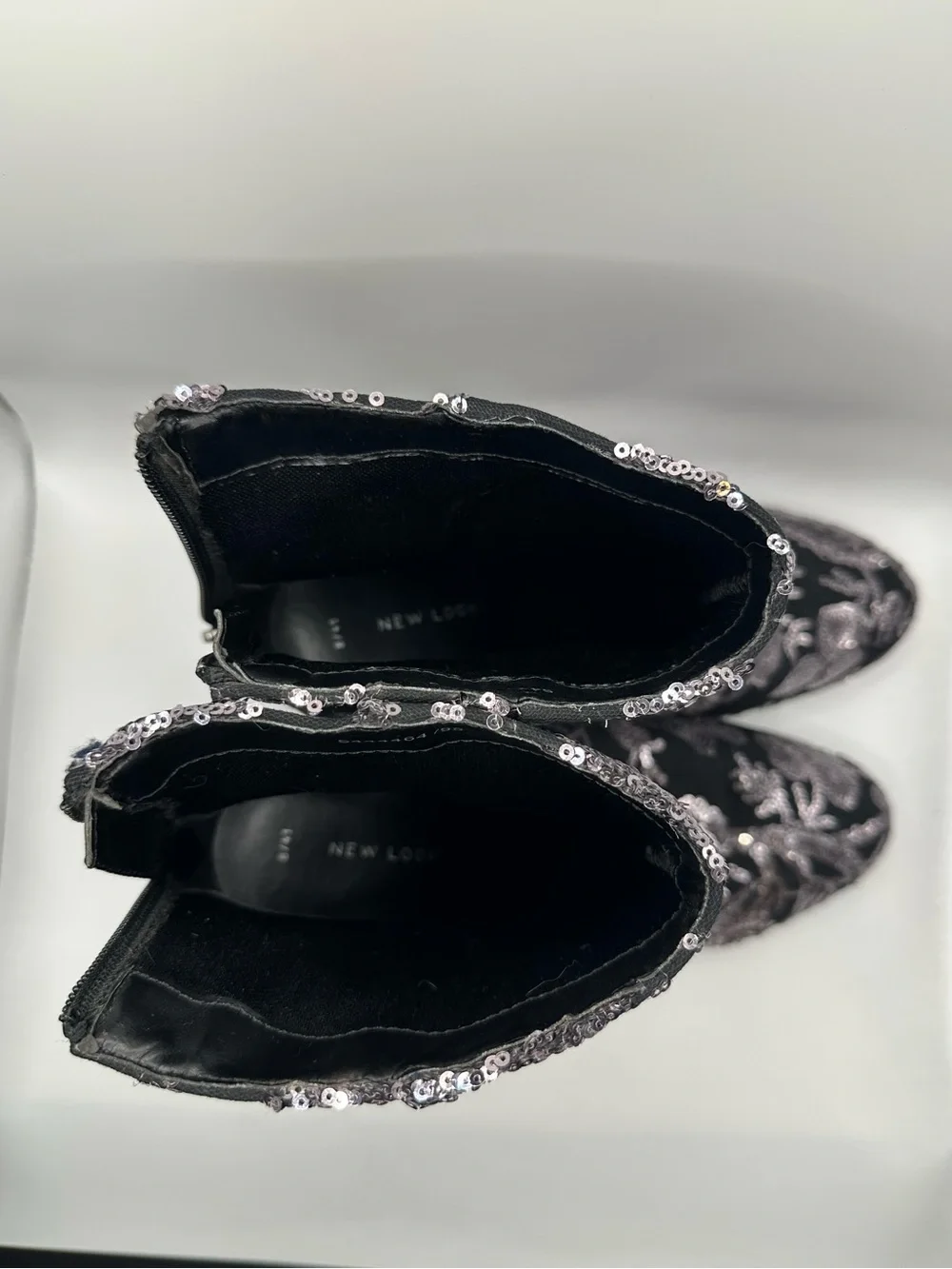 New Look Black Ankle Boots with Silver Sequin Floral Detail